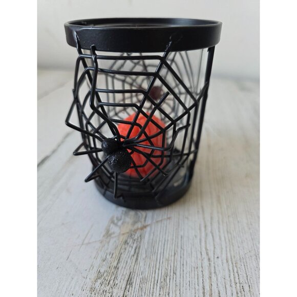 Metal spider glass candle holder tealight Halloween decor glitter black - Picture 1 of 6